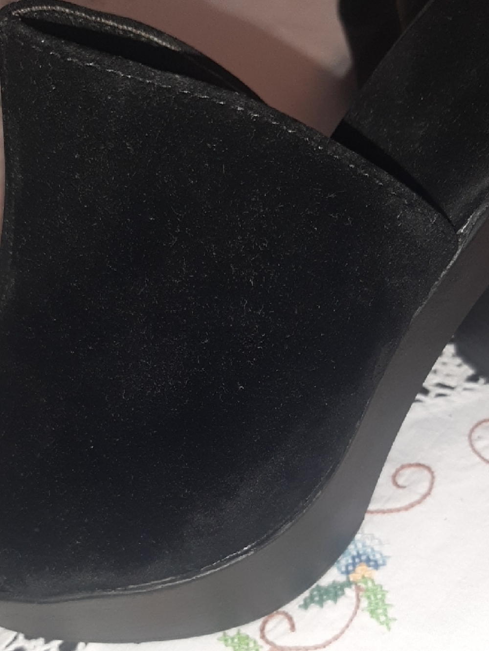 Made in Italy🇮🇹Black Suede like Platform Mule - High Block Heel Sz 38 - Picture 9 of 10